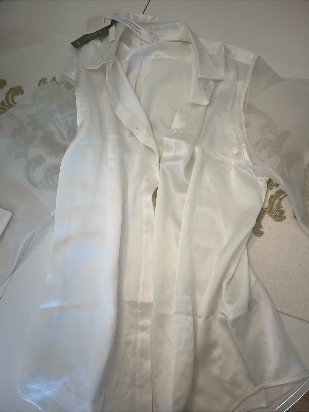 Lily Silk Classy 100% Silk Women's White Button-Down Blouse with Sheer Sleeve - Picture 14 of 14